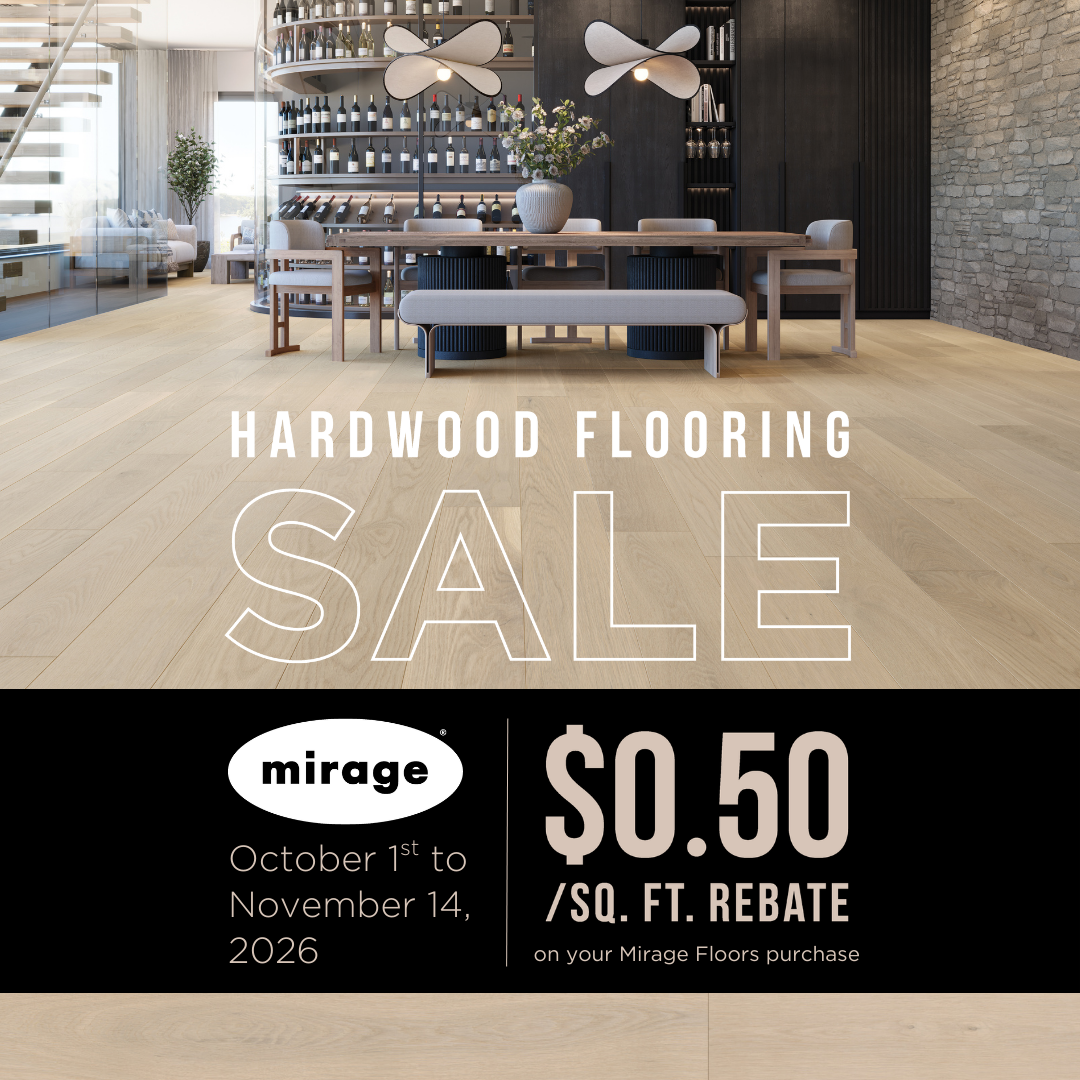 Hardwood Flooring Sale: $0.50 per sq. ft. rebate on your Mirage Floors purchase, October 1 to November 14, 2026